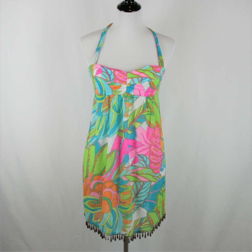 Milly Cabana Halter Floral Print Beaded Hem